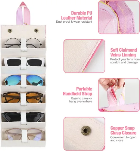 Vista 3 de MoKo - Organizador de gafas de sol con 5 ranuras, estuche de viaje para gafas de sol portátil, estuche de almacenamiento para mujeres y hombres