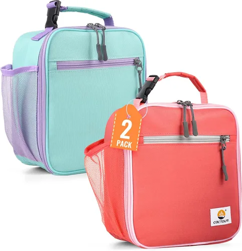 Vista 18 de CaCTOUR Lonchera para Niños, 2 Paquetes Bolsa de Almuerzo Aislada para Niñas y Niños, Bolsa Suave Mini Enfriador Regreso a la Escuela Bolsa