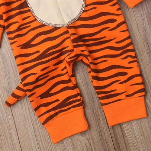 Vista 6 de LXXIASHI Mono unisex de manga larga con capucha para bebés y niñas con diseño de tigre 3D