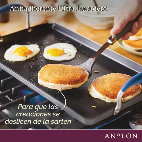 Vista 3 de Anolon Advanced Home Parrilla/Plancha Plana Antiadherente de Doble Quemador Anodizada Dura, 10 x 18 Pulgadas, Índigo