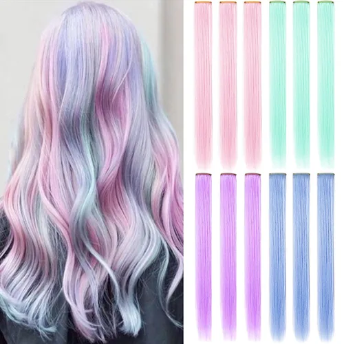 Vista 7 de Extensiones de cabello rosa ahumado con reflejos para fiesta de princesa, disfraz de Navidad para mujer (amarillo)
