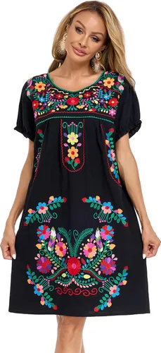 Vista 5 de YZXDORWJ Vestido bordado mexicano de manga corta para mujer 222BK