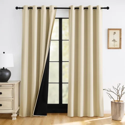 Vista 12 de RYB HOME Cortinas 100% opacas de 63 pulgadas de largo, cortinas de ventana de eficiencia energética y reducción de ruido para dormitorio, sala