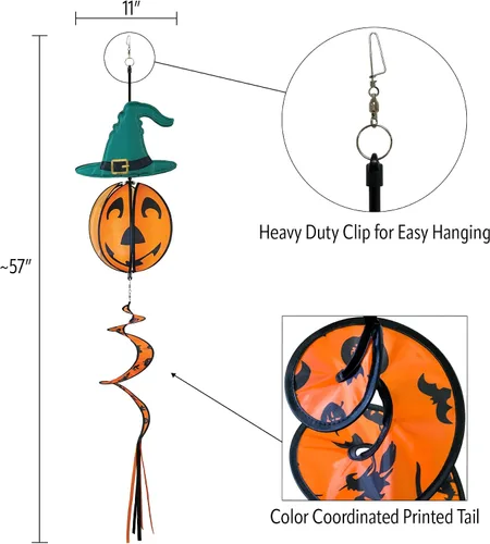 Vista 5 de In the Breeze Calabaza con sombrero colgante bola Spinner, Halloween Wind Spinner, 2497 Calabaza con sombrero colgante Spinner
