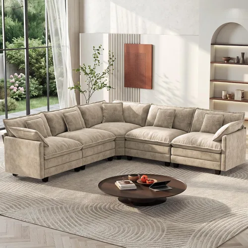 Vista 55 de Ihanherry - Sofá de nube de 3 plazas en L, modular, de asiento profundo, para sala de estar, cómodo cojín de asiento tapizado de doble capa, tela