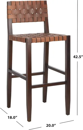 Vista 10 de Safavieh Home Collection Paxton Taburete de bar de cuero tejido de nogal y coñac de 30 pulgadas