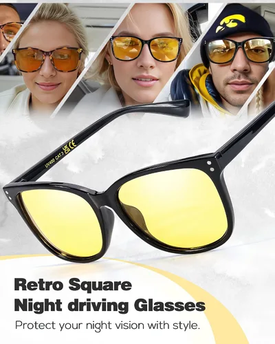 Vista 2 de SIPHEW Lentes de conducción nocturna para mujeres y hombres, lentes polarizados de visión nocturna antirreflejos, lentes tintados amarillos