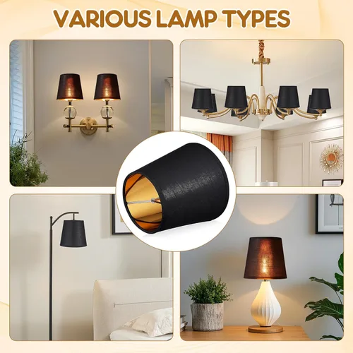 Vista 7 de BESPORTBLE Pantalla de lámpara pequeña negra (paquete de 1) – Pantalla de tela de bombilla con clip para lámpara de araña y aplique de pared