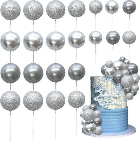 Vista 9 de 30 piezas de mini globo para decoración de tartas, bolas de espuma con purpurina, bolas de perlas de imitación, decoración para tartas, decoración