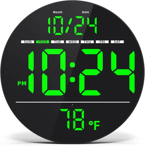 Vista 12 de Reloj de pared digital con pantalla LED grande, fecha, temperatura, brillo automático Pequeño reloj [ENCHUFE] Reloj de pared eléctrico moderno