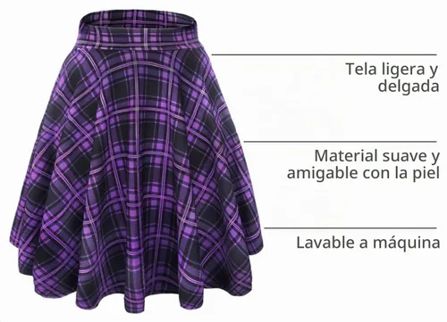 Vista 3 de EXCHIC Falda básica para mujer, estilo patinadora, casual, elástica, plisada, minifalda con vuelo midi de línea A 10
