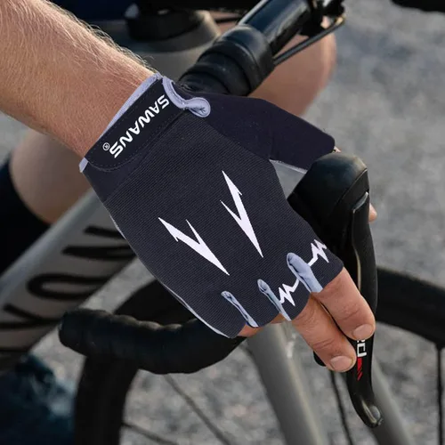 Vista 7 de SAWANS Guantes de ciclismo de medio dedo, guantes de ciclismo de montaña de carretera, antideslizantes, amortiguadores, acolchados, transpirables