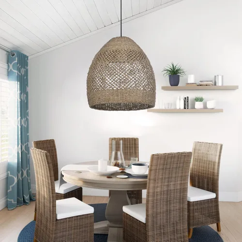 Vista 11 de Arturesthome Lámpara colgante tejida, moderna lámpara colgante bohemia con pantalla de ratán tejida a mano, lámpara colgante costera de granja