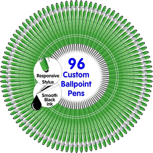 Vista 29 de Bolígrafos personalizados a granel con punta de lápiz capacitivo, bolígrafos personalizados de 0.020 in con nombre, logotipo o mensaje grabado