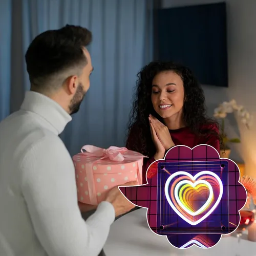 Vista 8 de Attivolife Letrero de neón de corazón infinito, lámpara de neón rosa iluminada, romántica caja de luz LED arcoíris con alimentación USB, decoración
