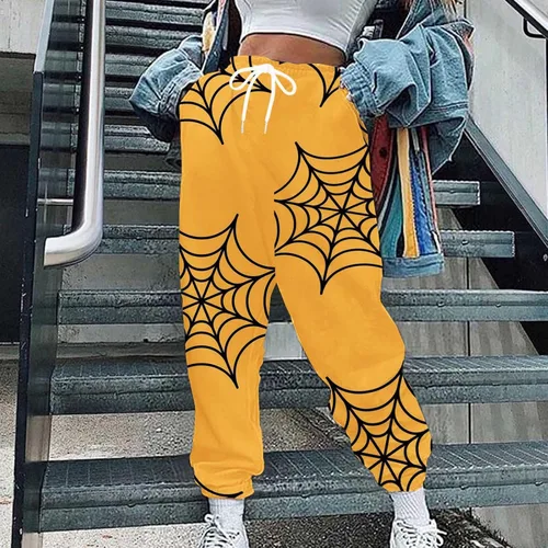 Vista 4 de Pantalones deportivos para mujer activos para mujer, pantalones deportivos relajados con lazo cintura alta elástica con cordón ajustable casual