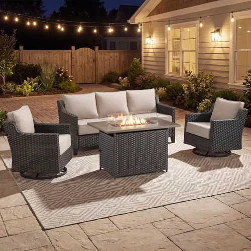 Vista 43 de Belord Sofá de patio exterior acolchado de 3 asientos de lujo de 6 pulgadas Cojín de mimbre marrón/beige de 6 pulgadas