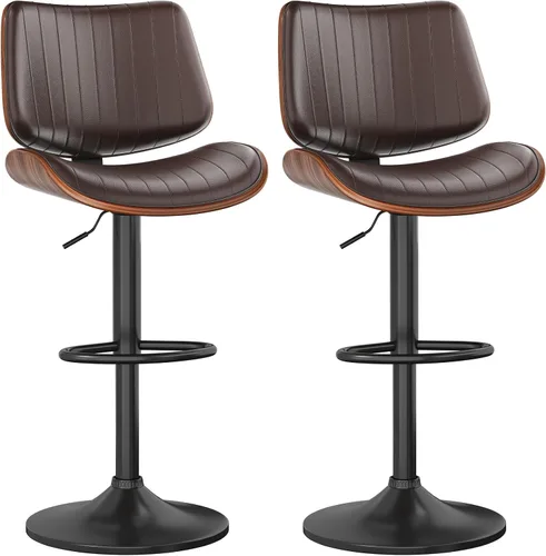 Vista 35 de YaFiti Taburetes de bar ajustables, modernas sillas giratorias de piel sintética con respaldo, taburetes de isla de cocina sin brazos, color negro