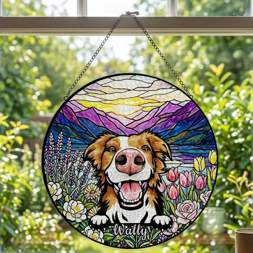 Vista 3 de Dog Stained Glass Window Hanging, Ocean Sea Outdoor Suncatcher