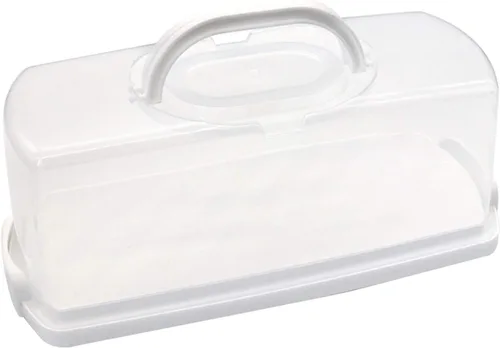 Vista 9 de Panera rectangular de plástico con mango portátil, caja de almacenamiento para pasteles de pan para almacenar pan de plátano, pan de calabaza
