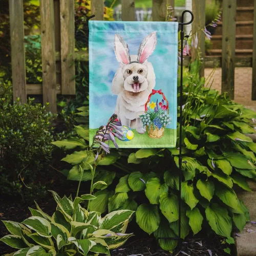 Vista 2 de Caroline's Treasures CK1381GF Bichon Frise - Bandera de jardín con diseño de conejito de Pascua, bandera decorativa para patio exterior, patio