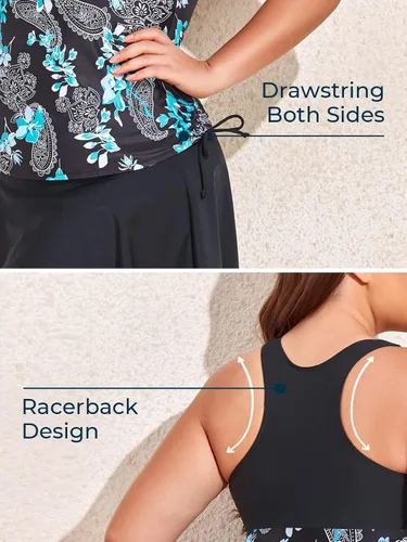 Vista 4 de Summer Mae Traje de baño tankini atlético de dos piezas para mujer, talla grande, con falda