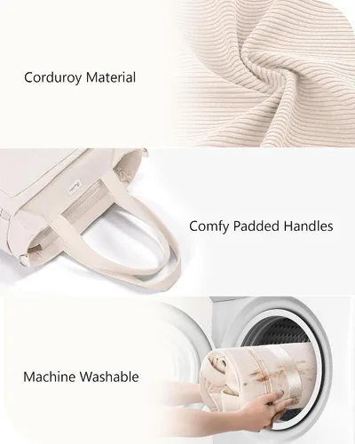 Vista 6 de Bolsa tote de pana para mujeres, 17 bolsillos para laptop de trabajo, ligera, para maestras, enfermeras, bolsa de hombro bíblica para escuela