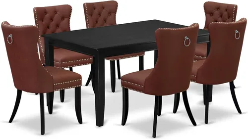 Vista 19 de East West Furniture DUDA7-BLK-12 - Juego de mesa y sillas de cocina de 7 piezas, consta de una mesa de comedor rectangular y 6 sillas Parson