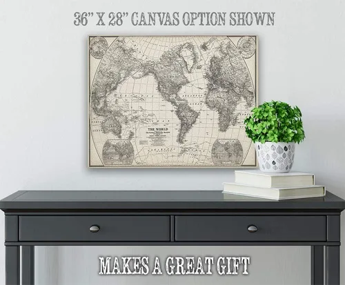 Vista 4 de Impresión en blanco y negro de mapa del mundo 1922, gran decoración para la oficina en casa y la escuela, póster de pared clásico para el aula, gran