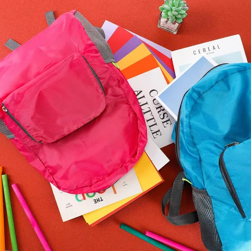 Vista 6 de Sherr Paquete de 20 mochilas plegables, mochila ligera a granel para adultos, bolsa clásica de colores mezclados, suministros de donación de viajes