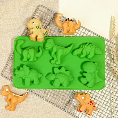 Vista 6 de Webake Moldes de silicona de dinosaurio, paquete de 2 lindos moldes de dinosaurio para dibujos animados de dinosaurio, chocolate, caramelo, pastel