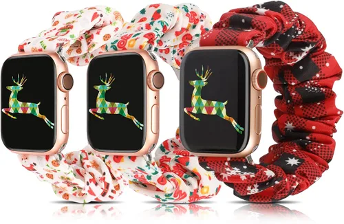Vista 22 de TOYOUTHS - 3 paquetes compatibles con Apple Watch Band Scrunchies 1.496 in (38 mm) tela suave patrón impreso pulsera de tela para mujer iWatch