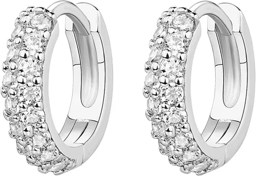 Vista 3 de PAVOI 14K Gold Plated Sterling Silver Post Cubic Zirconia Huggie Earrings Small Round Huggie Stud Fashion Hoop Earrings for Women in Gold Plating