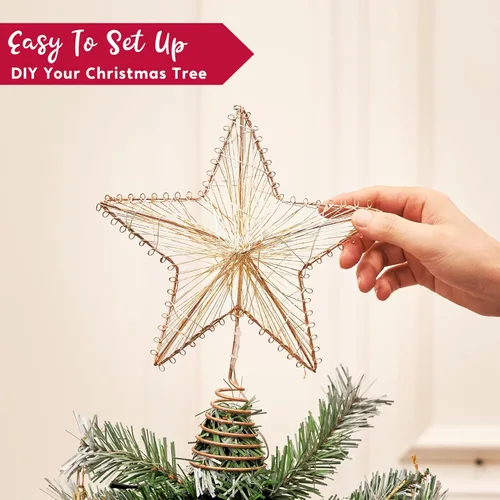 Vista 3 de Joiedomi Decoración para árbol de Navidad de 8 pulgadas, decoración de estrella de metal dorado con adornos alimentados por batería con luces LED