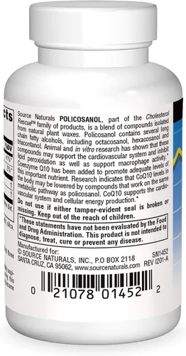 Vista 2 de Source Naturals Policosanol con coenzima Q10 10 mg comprimido, 60