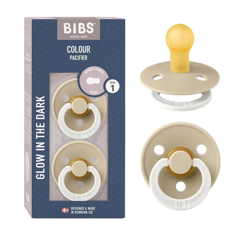 Vista 123 de BIBS - Paquete de 2 chupetes para bebés, goma natural libre de bisfenol A, hechos en Dinamarca, colección Colour, para bebés de 18+ meses, azul bebé