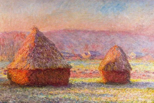Vista 2 de Claude Monet - Cartel laminado de pintura impresionista francesa de color blanco, amanecer y amanecer, paisaje de 18 x 12 pulgadas