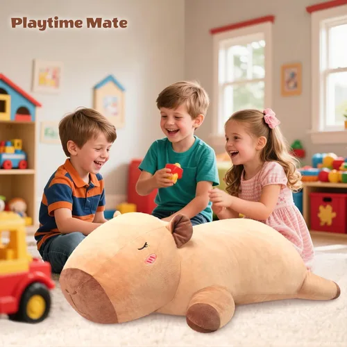 Vista 5 de SuzziPals Peluche de Capibara Gigante de 43 pulgadas, Animal de Peluche Gigante Realista para Alivio del Estrés y Compañía, Almohada de Grandes