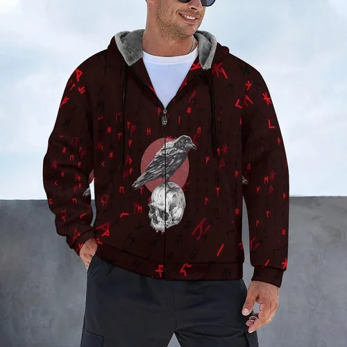 Vista 2 de Viking - Sudadera con capucha de forro polar, impresión 3D, con cremallera