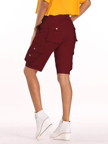 Vista 2 de Mesinsefra Pantalones cortos cargo casuales para mujer, bermudas de algodón, ajuste relajado, casual, varios bolsillos