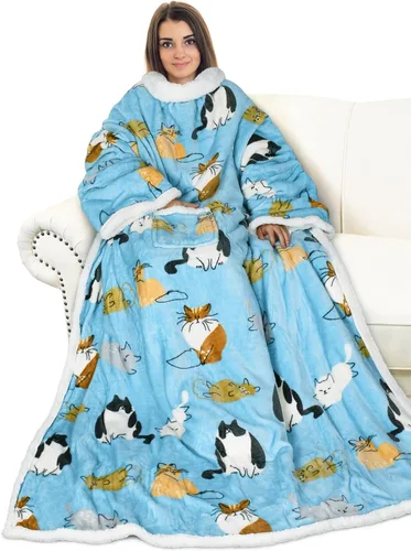 Vista 33 de Catalonia - Manta de forro polar tipo sherpa con mangas, súper suave, cálida y cómoda, de gran tamaño, de forro polar y microplush, con mangas