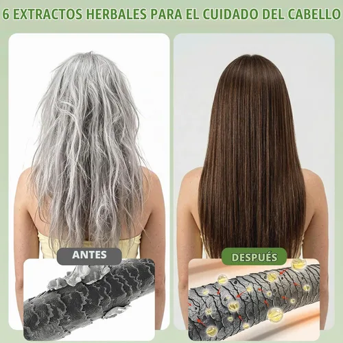 Vista 6 de Champú de tinte para el cabello marrón para una cobertura 100% de canas, champú de color de cabello 3 en 1 with Argan Oil & Ginseng, Ammonia &