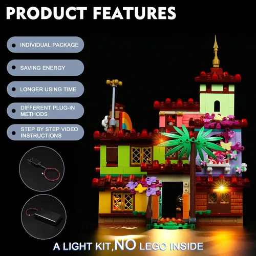 Vista 4 de Kit de luz LED solamente, compatible con Lego Encanto Madrigal House 43202 – Kit de luz solamente, no viene
