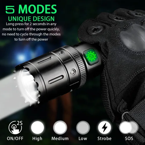Vista 5 de Linterna táctica Airsoft con soporte de riel Picatinny, recargable por USB, 5 modos de luz e interruptor de presión remoto, luz táctica impermeable