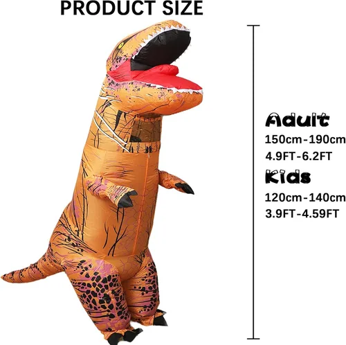 Vista 2 de Inflatable Dinosaur Costume for Adult and Kid,Blow Up Dinosaur Costume for Halloween Cosplay Party,Fancy T-rex Costume Outfit