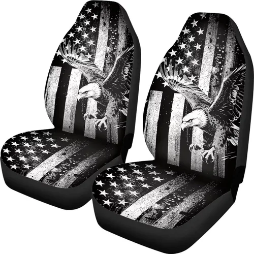 Vista 10 de ELEQIN 250 fundas de asiento delantero de automóvil con bandera patriótica estadounidense, paquete de 2 protectores de asiento de poliéster suaves