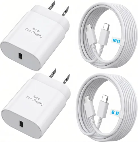 Vista 9 de Galaxy S25 S24 - Bloque de carga USB C de 25 W PD cargador súper rápido con cable tipo C, adaptador de enchufe de pared de 6 pies, carga rápida