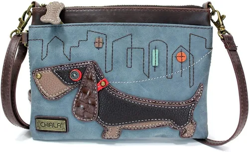 Vista 28 de CHALA Mini bandolera/bolso con correa convertible elegante, compacto, versátil Loro azul - Gris cálido