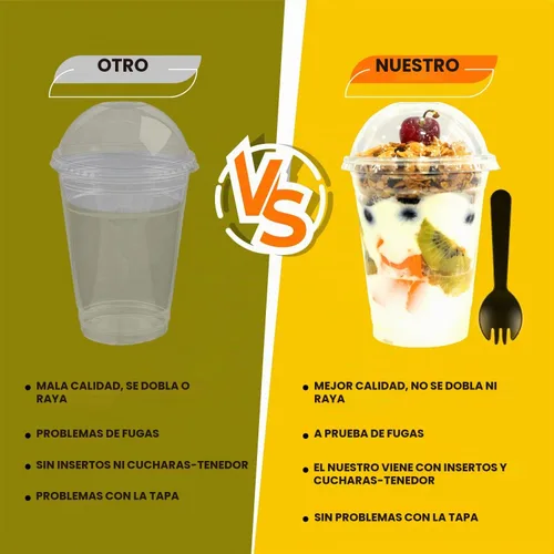 Vista 4 de Vasos de postre helado - 9 onzas - 50 unidades - Vasos de postre reutilizables con tapas de cúpula y insertos - Plástico transparente cristalino - A