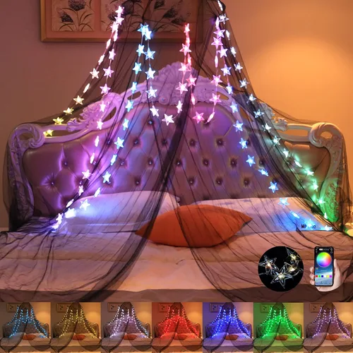 Vista 5 de Mosquitera Toldo de Cama para Niñas, Cortinas de Cama King con Dosel Tamaño Full Queen desde el Techo, Tienda de Cama de Mosquitera de Cúpula Twin